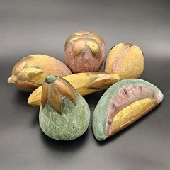 VTG 6 Piece Mexican Clay Copper & Brass Pottery Terracotta Fruit Hand Painted