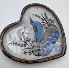Tonala Mexican Pottery Bird Heart Trinket Dish Ken Edwards Hand Painted