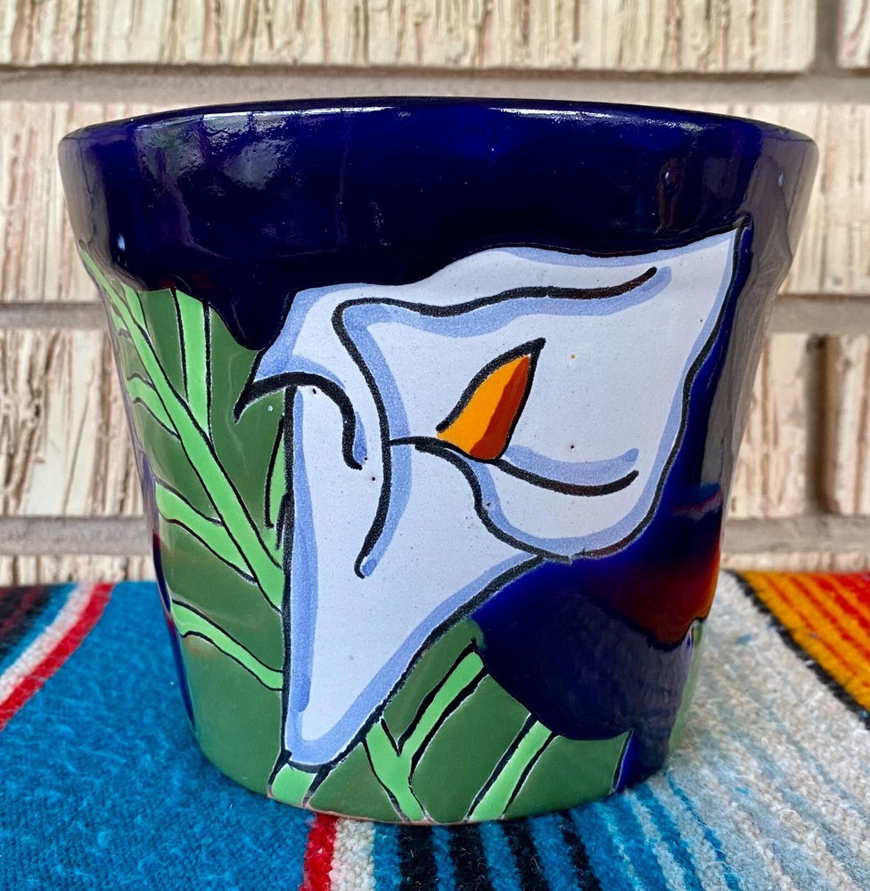 Lg Mexican Ceramic Flower Pot Planter Folk Art Pottery Handmade Talavera #7