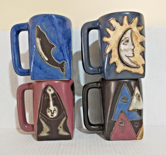 Design By MARA – Handmade & Signed – Mexico Pottery – Square Mug LOT / SET of 4