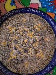 Mexican Folk Art Terracotta Round Wall Hanging Plate 16.5 In Diameter
