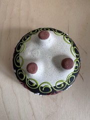 Vintage Mexican Folk Art Tripod Pottery Bowl Hand Painted Black Red Green