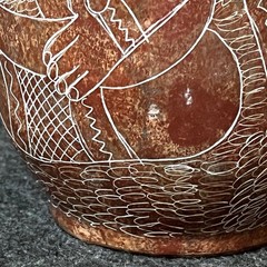 Handmade Mexican Red Clay Pottery Vase Etched Mata Ortiz Style Vintage 9-1/2″