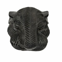 Oaxacan Barro Negro Carved Black Clay Jaguar Panther Head Mexican Folk Art Flaw