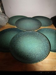 SET OF 6 GREEN FELIX TISSOT TAXCO 10″ DINNER PLATES CERAMIC MID CENTURY ART
