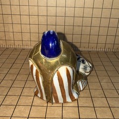 Vint BRASS CAT Tonala Mexican stretching Ceramic And Brass cat Figurine