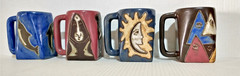 Design By MARA – Handmade & Signed – Mexico Pottery – Square Mug LOT / SET of 4