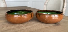 Set of 2 – Fish Folk Art Terracotta Pottery Bowls – 6.5” – Mexico – Signed A.C.