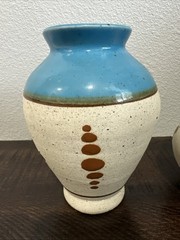 Vtg Tonala Mexican Pottery Vases Set of 2 Hand Painted Sandstone Signed Mexico