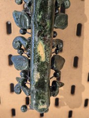 Vintage Mexican Milagros Cross Crucifix Michoacan Green Glazed Folk Art Rare 12″