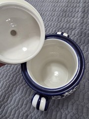 Mexican Inspired Talavera Pottery , Hand Painted Canister, Lg, With Lid!