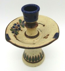 Beautiful Floral Single Mexico Tonala Sand Pottery Candle Holder 6 1/2″ H – 5″ D