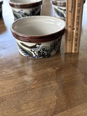 Mexican Tonala Pottery Bowl, Blue Brown Glaze, Bird , Mexico Set Of 4