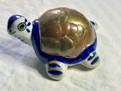 Vintage Mexican Turtle Pottery Metal Brass Copper Shell