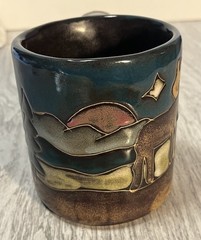 Mara Stoneware Moose Coffee Mug Large 16 Oz Made in Mexico Pottery Blue Brown