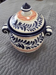 Mexican Inspired Talavera Pottery , Hand Painted Canister, Lg, With Lid!