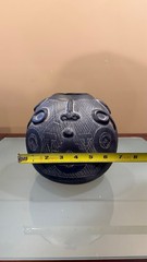 Mid Century Modern Oaxaca Mexico Barro Negro Black Clay Pottery Small Round Vase