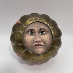 Sergio Bustamante Anthropomorphic Sun Face Ceramic & Brass Sphere Sculpture