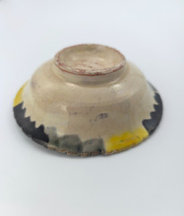 Two Vintage Oaxaca Mexico Majolica Drip Ware Trinket Dishes Yellow/Grey/Black