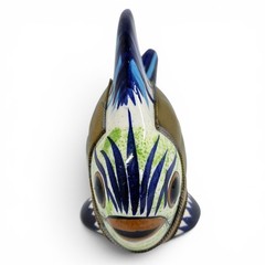 Vintage Tonala Ceramic Mexican Pottery Brass Fish Sculpture Folk Art 4.5HX5.5L