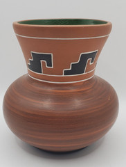 Mexican Clay Pottery Vase Vintage Glazed Green Inside