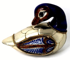 VTG Hand-Painted Tonala Mexican Pottery & Brass Duck Figurine