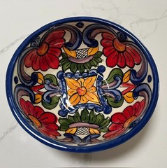 Handmade Mexican Talavera Pottery Ceramic Bowl Floral Handuras NEW