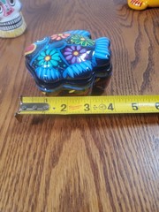 Hand-painted Mexican Clay Trinket Boxes Skull/Fish/Turtle and More Set Of 4