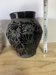 Black Mexican Talavera Art Pottery flower Vase Hand Painted