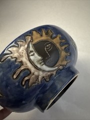 Mara Mexico Bowl Sun Moon Design Stoneware Handmade 7″ Dish Blue Ceramic