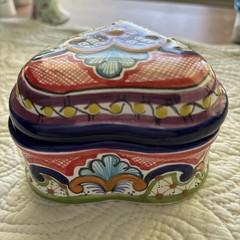 Talavera (Arte) Trinket Box Pue. Mexico Heart Terra Cotta Pottery Hand Painted