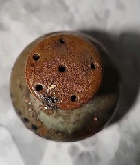 Vintage Mexican Stoneware Pottery Single Salt Shaker Primitive Glaze Handpainted