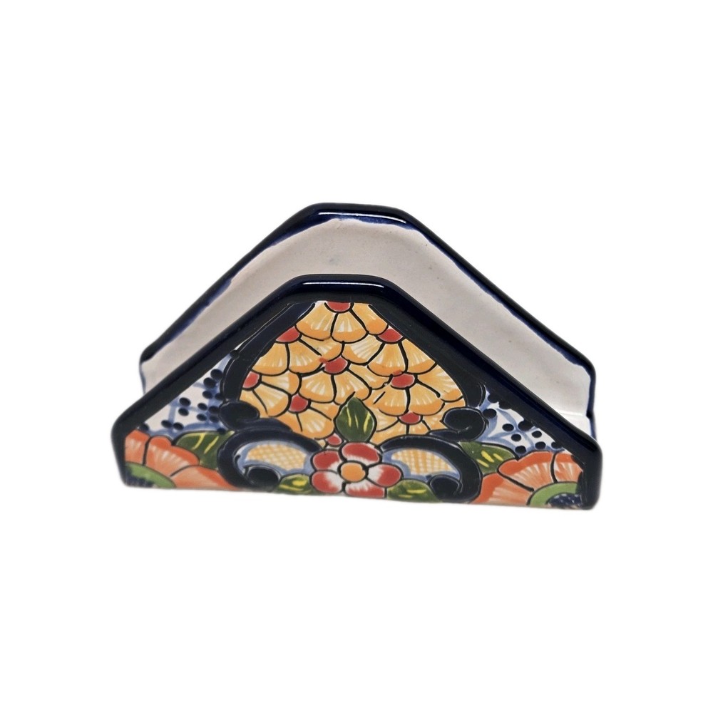 Handmade Authentic Mexican Talavera Ceramic Napkins Holder Vibrant Floral Patter