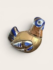 VINTAGE TONALA POTTERY MEXICO BRASS / CERAMIC Bird FIGURINE