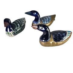 VTG Tonala Brass Duck Figurines Talavera Mexican Folk Art Set of (3) 8″