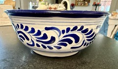 Talavera Puebla Mexico Hand Painted Bowl & 2 Plates Platter Set Blue Floral