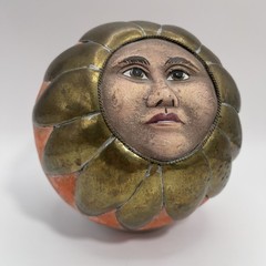 Sergio Bustamante Anthropomorphic Sun Face Ceramic & Brass Sphere Sculpture