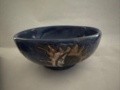 Mara Mexico Bowl Sun Moon Design Stoneware Handmade 7″ Dish Blue Ceramic
