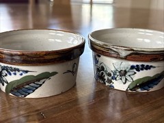 Mexican Tonala Pottery Bowl, Blue Brown Glaze, Bird , Mexico Set Of 4