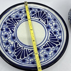 Talavera Tea Mug and Saucer Puebla Mexico Pottery Signed Floral Blue & White