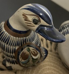 LOT OF 4 TONALA MEXICAN FOLK ART POTTERY FIGURES BRASS DUCK TOUCAN