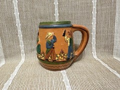 BOSQU Mexican Hand-Painted Pottery Mug Cup Folk Art Scene Marked Mexico Handmade