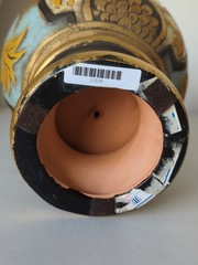 Hand Crafted & Painted Terra Cotta Egg W/Faux Stand Tabletop Art Pottery
