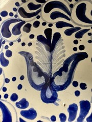 Talavera Puebla Mexico Hand Painted Bowl & 2 Plates Platter Set Blue Floral