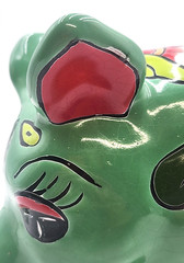 Mexican Folk Art Talavera Pig Pottery Figure Hand Painted Green Multi Color 13×9