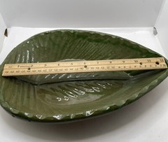 Pottery Leaf Shape Bowl Green Brown Mexican Ware Vintage