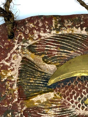 Hand Made 3D Fish Clay Plaque Wall Art Brass Copper Metal Mexico Water Hanging