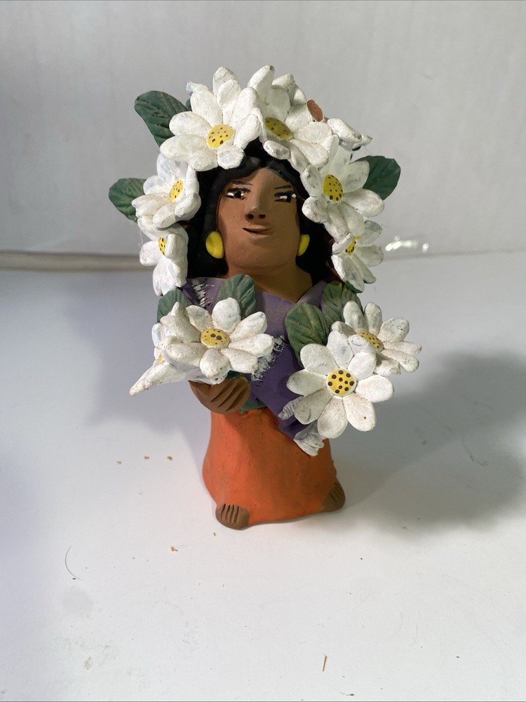 VTG Signed Josefina Aguilar Market Vendor with Flowers, Oaxaca Mexico