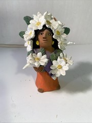 VTG Signed Josefina Aguilar Market Vendor with Flowers, Oaxaca Mexico