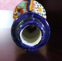 Talavera Mexican Pottery Tall Single Candle Holder Hand Painted Colorful